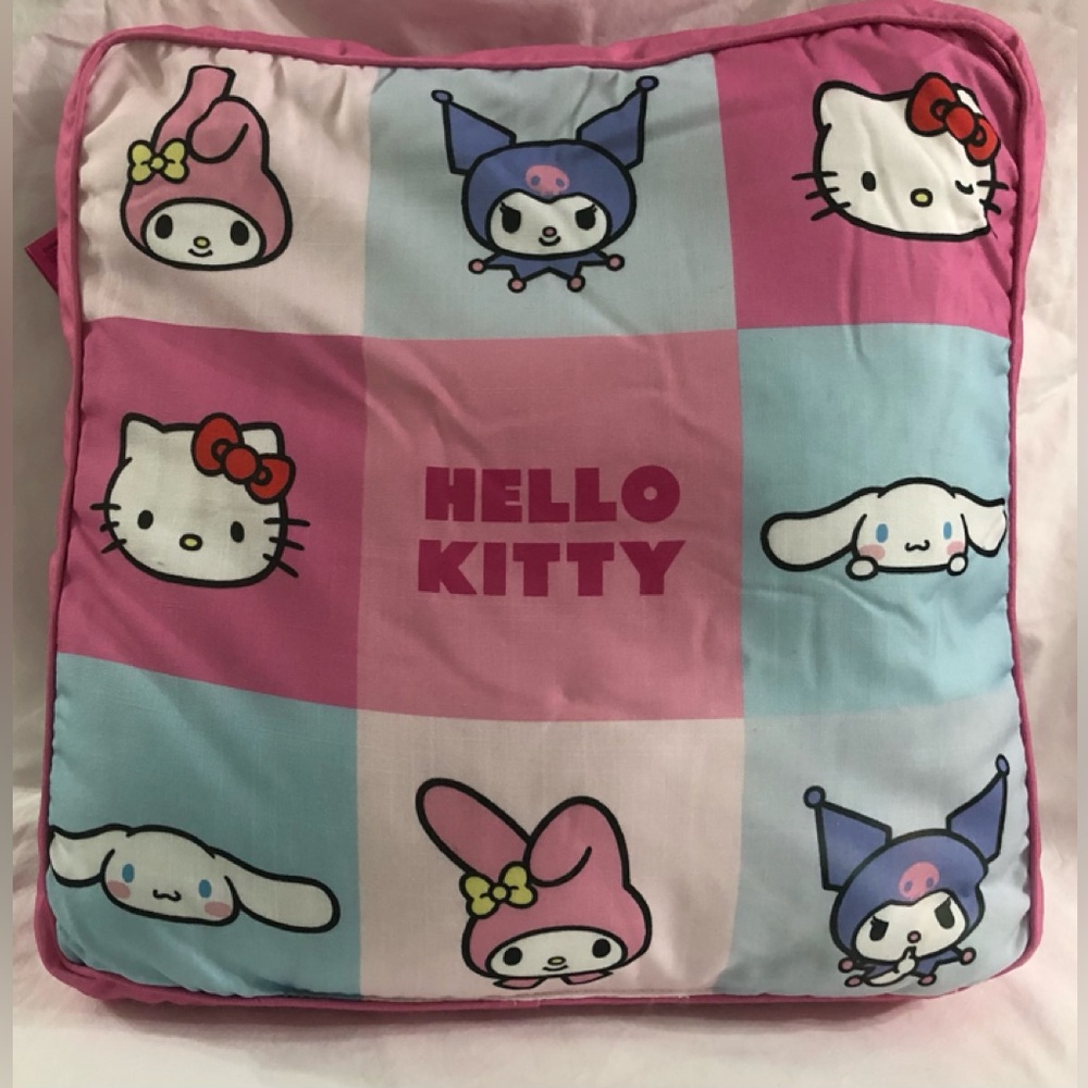 Hello Kitty Patchwork Character square cushion Pillow Pink  Blue.17.72X17.72